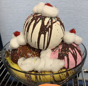 pumpkins made to look like an ice cream sundae